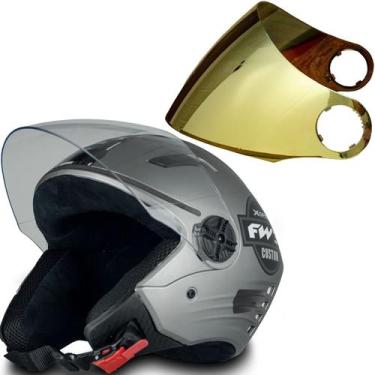 Imagem de Capacete Moto Aberto X Open Viseira Dourada Custom Prata 56 - Fw3