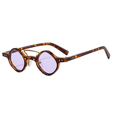 Imagem de Moda Óculos de Sol Quadrados Pequenos Mulheres Retro Pontes Duplas Lentes Oceânicas Transparentes Óculos de Sol UV400 Rebites Masculinos Punk, Roxo Leopardo, A