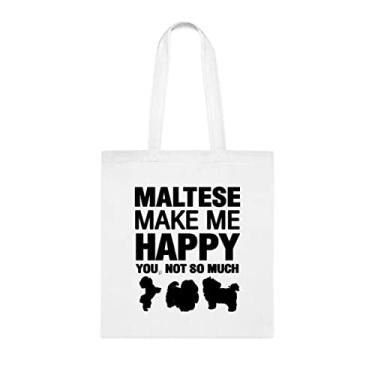 Imagem de Bolsa Maltese Make Me Happy, presente para cachorro maltês, aniversário de cachorro maltês bolsa de ombro para cachorro maltês, bolsa reutilizável para cachorro maltês, Branco