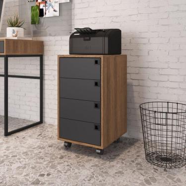 Imagem de Gaveteiro Avulso 4 Gavetas Placa e Ponto Grafite e Marrom