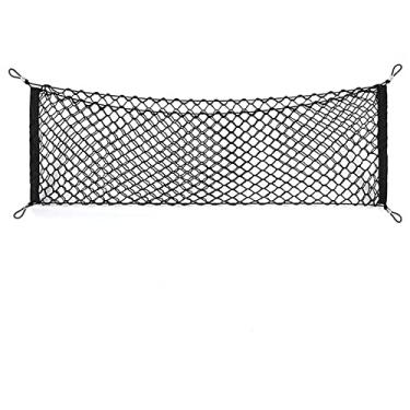 Imagem de Rede de carga traseira para carro, rede organizadora de carga elástica ajustável universal compatível com SUV, Jeep, caminhão, armazenamento de malha de nylon dupla camada com ganchos (90 x 40 cm)