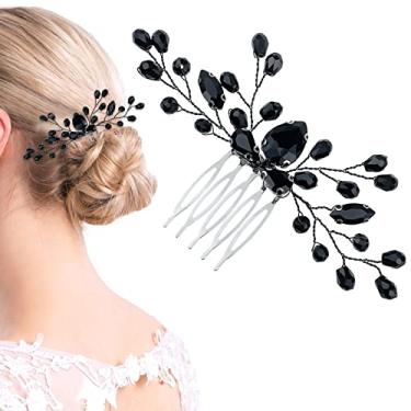 Imagem de Aswewamt Pente de Cabelo Preto Strass Nupcial Vintage Ônix Lágrima Pequeno Chapéu Cristal Decorativo Acessório para Mulheres