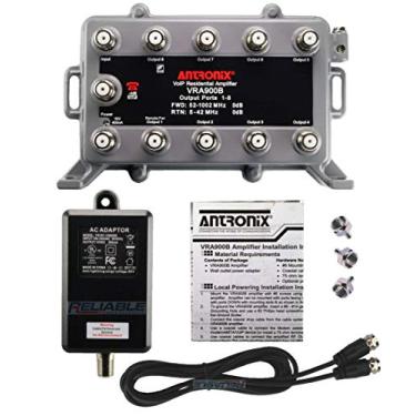 Imagem de Cabo bidirecional de 9 portas com divisor de sinal para TV/amplificador com porta de bypass para telefone VoIP com retorno ativo de zero perda de sinal inclui terminadores F59 e cabo de alimentação personalizado e dedicado