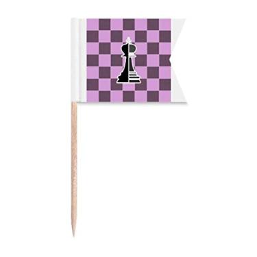 Imagem de Bandeiras de palito de xadrez xadrez xadrez King com palavras pretas para marcação de rotulagem para bolo de festa, comida e queijos