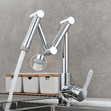 Imagem de Torneiras de pia de cozinha de ouro escovado Hot & Torneira misturadora dobrada de latão de solo frio Deck de alça única 360 graus girando preto/cromado, cromado