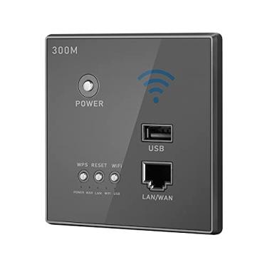 Imagem de Wennzy Roteador sem fio 300 Mbps In-Wall Ponto de acesso AP Roteador WiFi LAN Rede Switch Roteador WiFi AP com criptografia WPS com soquete USB preto