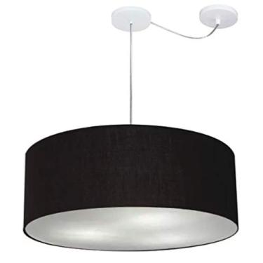 Imagem de Lustre Pendente com Desvio de Centro Cúpula Tecido 60x21 cm, Vivare Iluminação, Pendente4266 PR, Preto, Grande