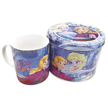 Imagem de Caneca De Porcelana Azul Na Lata Anna Elsa & Olaf Frozen 350ml - Disney