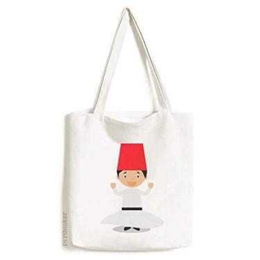 Imagem de Bolsa de compras de lona branca com desenho animado dervixe, bolsa casual