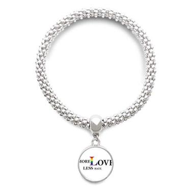 Imagem de DIYthinker LGBT Bracelete com pingente de prata com bandeira de arco-íris More Love Less Hate Silver