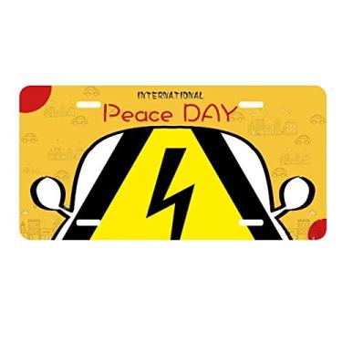 Imagem de DIYthinker Símbolo de aviso amarelo preto choque elétrico triângulo placa placa de carro decoração dia da paz