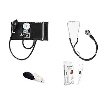 Imagem de Kit Academico Esfigmomanometro + Garrote + Termometro + Case (Preto)