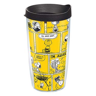 Imagem de Tervis Peanuts™ – 70ª faixa de quadrinhos feita nos EUA copo de viagem isolado de parede dupla mantém as bebidas frias e quentes, 473 ml, transparente