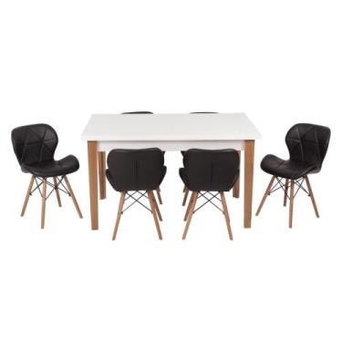Imagem de Conjunto Mesa De Jantar Luiza 135cm Branca Com 6 Cadeiras Slim - Preto