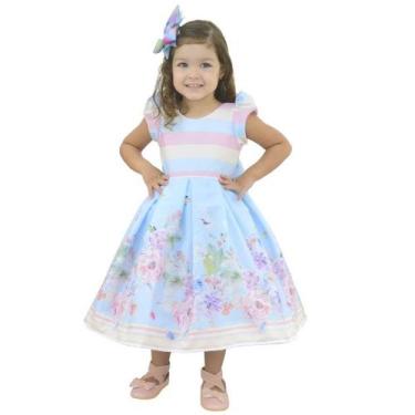 Imagem de Vestido Infantil Corpo Listrado E Saia Floral Azul - Florista - Modern