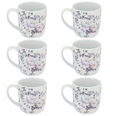 Imagem de Conjunto 6 Xícaras Grande Porcelana de Chá Café Florida 360ml Branca Germer Garden Urban