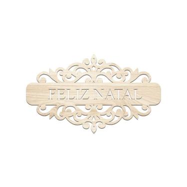 Imagem de Placa Feliz Natal Com Arabesco 30cmx17cm - Cria Arte Laser Madeira Clara