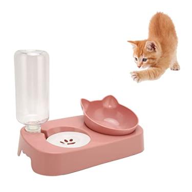 Imagem de Tigelas Duplas para Cães e Gatos, Conjunto de Tigelas de água e Comida para Animais de Estimação Com Garrafa Dispensadora de água Automática Tigela Destacável para Cães e Gatos Pequenos Gatinho (Rosa)