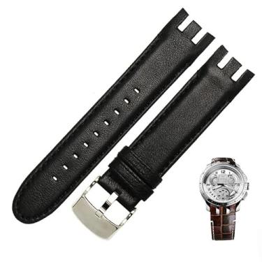 Imagem de BANDKIT Pulseira de relógio de couro genuíno para Swatch YRS403 412 402G pulseira de relógio de 21 mm pulseira de relógio de extremidade curvada para homens pulseira de relógios (cor: