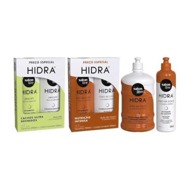 Imagem de Salon Line, Kit Hidra com Shampoo, Condicionador, Creme de Pentear e Ativador de Cachos, Veganos - Cabelos Cacheados e Crespos, 300 ml e 1 L