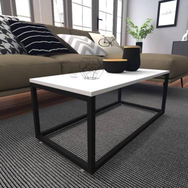 Imagem de Mesa De Centro Sala Industrial Branca Quadrada Retangular Mesinha De Centro Sala Madeira
