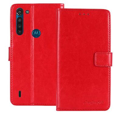 Imagem de TienJueShi Capa protetora de couro flip retrô com suporte vermelho para celular TPU silicone para Motorola One Fusion 16,5 cm capa de gel carteira Etui