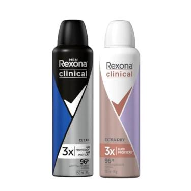 Imagem de Kit Desodorante Masculino Rexona Clean 150ml + Desodorante Feminino Extra Dry 150ml Casal Cheiroso