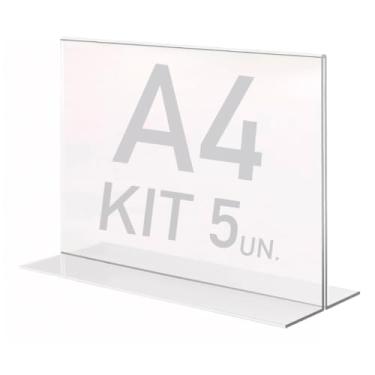Imagem de Display Expositor T A4 21x30cm Horizontal Acrílico Ps 5 Pçs