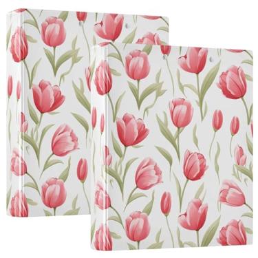Imagem de Fichários de caderno tulipa rosa flores 3 anéis fichários de caderno de 3 polegadas com capa de bolso, pacote com 1/2 fichário escolar, 200 folhas