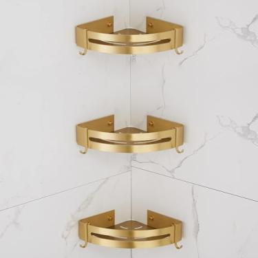 Imagem de Rack divisor de banheiro Prateleira de canto montada na parede Prateleira de canto em alumínio escovado Saboneteira para banheiro Prateleira para chuveiro de banho Suporte para shampoo de ba