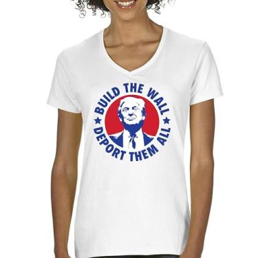 Imagem de Camiseta feminina gola V Donald Trump 2024 Build The Wall Deport Them All MAGA America First FJB Republican President 47, Branco, G