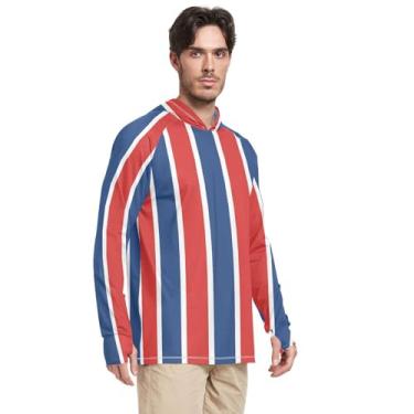 Imagem de Camisas de sol masculinas de manga comprida com bandeira americana FPS 50+ para adultos Rash Guard Camisetas masculinas UV, Listra azul-marinho, XX-Large