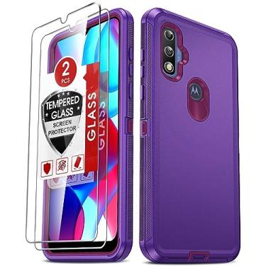 Imagem de LeYi Motorola G Phone Pure: 2 películas protetoras de tela de vidro temperado, 3 em 1 de corpo inteiro, à prova de choque, de borracha, à prova de poeira, capa protetora robusta para Moto G Pure, roxo/vermelho rosa
