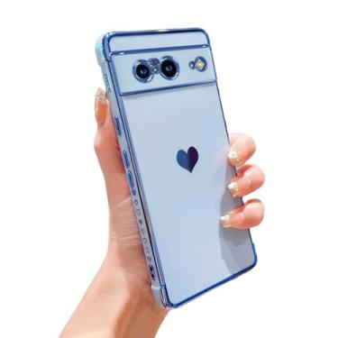 Imagem de phylla Compatível com Google Pixel 8 15.7 cm 5g capa de telefone luxuosa chapeamento bonito amor coração lateral pequena capa de proteção completa para câmera capa de silicone macio à prova de choque