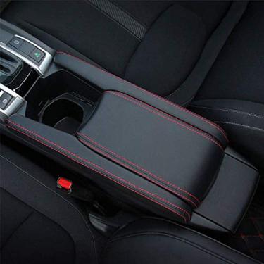 Imagem de Capa de couro para encosto de braço central Rifoda para Honda Civic 10ª geração 2016-2020, resistente ao desgaste e a arranhões (couro preto com linha vermelha)