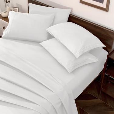 Imagem de Horbaunal Jogo de cama branco King Size - 6 peças luxuosas 1800 fios lençóis e fronhas - Conjunto de cama de microfibra com bolso profundo de 40,6 cm - Lençóis macios e enrugados