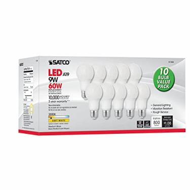 Imagem de Satco S11400 LED Bulb, 9W, 120V, E26 ANSI Base, Non-Dimmable, 4.38" MOL, 2.38" MOD, 800 Lumens, 3000K, 10000 Hours Rated Life, 10 Bulb Value PackF