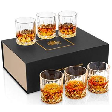 Imagem de KANARS Conjunto de 6 copos de uísque com caixa de presente elegante, copo de vidro de cristal antiquado premium de 300 ml para bebidas alcoólicas, uísques, coquetéis ou bourbon, presentes para