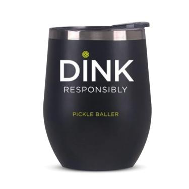 Imagem de Super Fly Goods Pickleball Dink Copo de vinho sem haste com responsabilidade 340 g copo isolado de aço inoxidável, presente, à prova de vazamento, mantém as bebidas quentes ou frias por 12 horas,