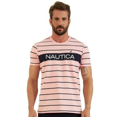 Imagem de Camiseta Nautica Masculina Piquet Navy Stripes Patch Rosa-Masculino