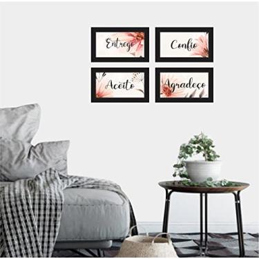 Imagem de 4 Quadros Decorativos Entrego Confio Agradeço Sala Quarto Cor:Floral