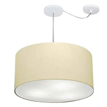 Imagem de Lustre Pendente com Desvio de Centro Cúpula Tecido 55x30 cm, Vivare Iluminação, Pendente4253 LA, Algodão Cru, Médio