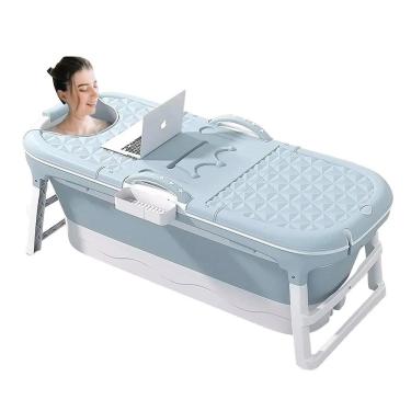 Imagem de Banheira Ofurô Dobrável Portátil Adulto 117 Cm com Suporte Vg+ Azul