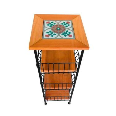 Imagem de Fruteira De Ferro E Madeira Grande 3 Andares Com Ladrilho Hidráulico Artesanal Ladrilho B3