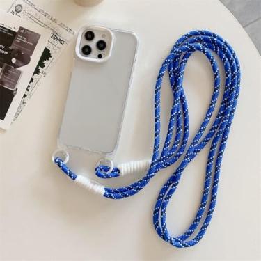 Imagem de Moda crossbody correia cinta caso de telefone claro para iphone 15 14 13 12 11 pro max longa corda de cânhamo capa traseira, branco, para iphone 14pro