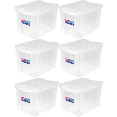 Imagem de 6 Caixas Organizadoras Plásticas Média Alta 30L Ordene Transparentes Radical Color