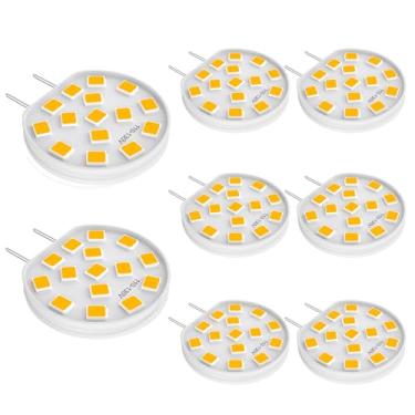 Imagem de Lâmpada G8 LED regulável 3W mini disco fino lâmpadas equivalentes a 20W-25W T4 G8 Bi-Pin Base lâmpada halógena 120V branco quente 3000K G8 lâmpada para iluminação de cozinha sob balcão, luz sob o armário (pacote com 8)
