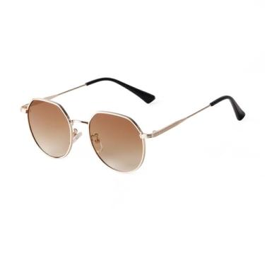 Imagem de VFDHN Metal marrom quadrado óculos de sol masculino feminino vintage gradiente lente redonda óculos de sol masculino feminino tons, c5, um tamanho