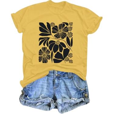 Imagem de Camisetas femininas florais vintage boho flores silvestres estampa de flores silvestres camisetas verão natureza camisetas tops, A-b8a-amarelo 2, M