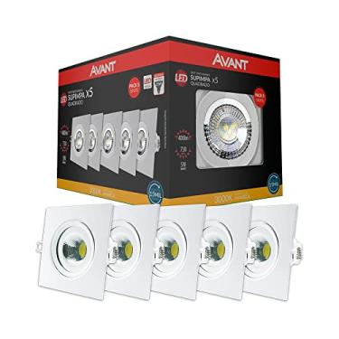 Imagem de Kit Spot LED, 5 unidades, 5W, Luz amarela 3000K, Embutir, Quadrado, Bivolt, Avant